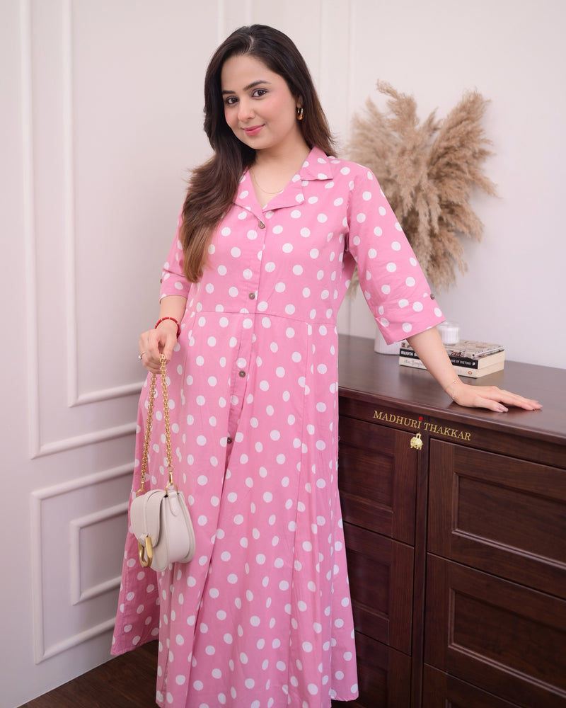 Onion Pink Polka Dots Cotton Dress