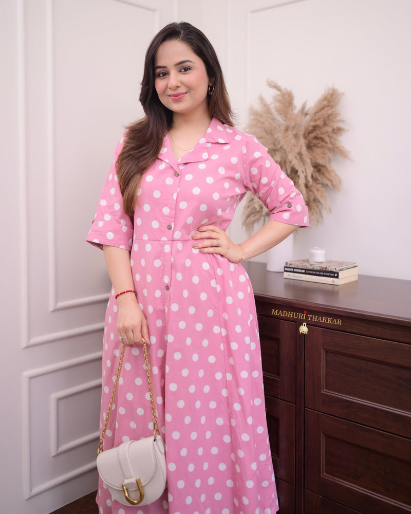 Onion Pink Polka Dots Cotton Dress