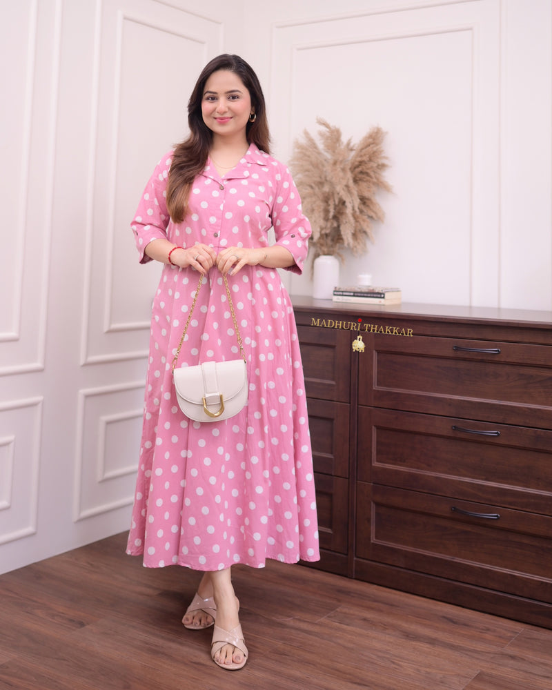Onion Pink Polka Dots Cotton Dress