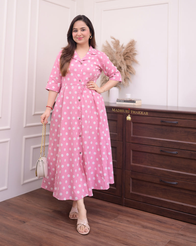 Onion Pink Polka Dots Cotton Dress