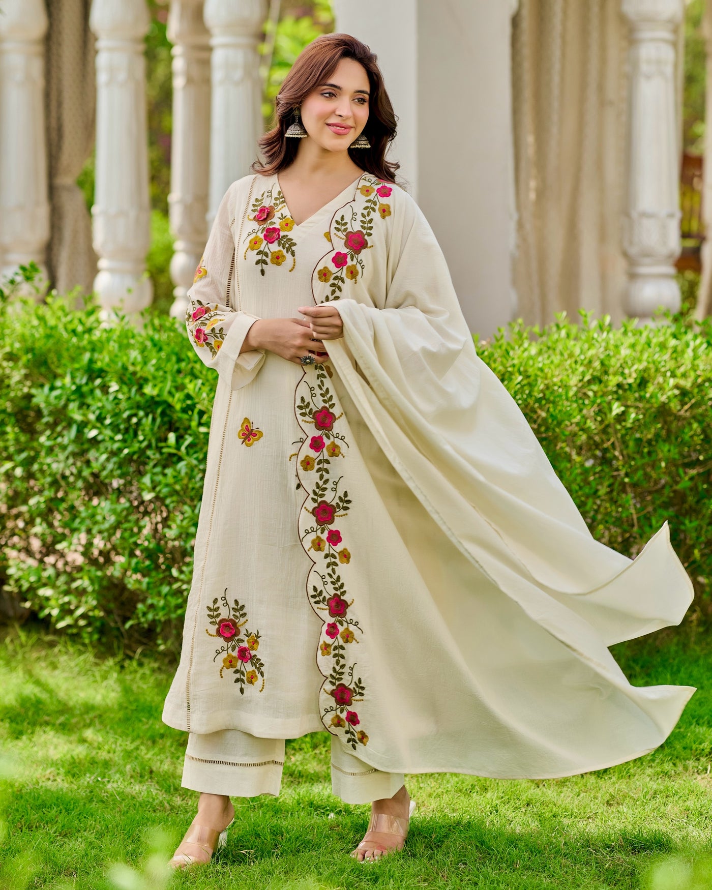 Ivory Bageecha Applique Cotton A Line Suit