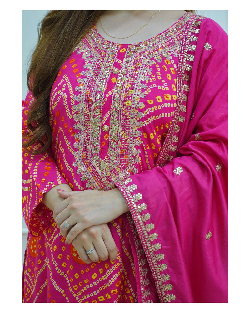 Pink Bandhani Muslin Suit