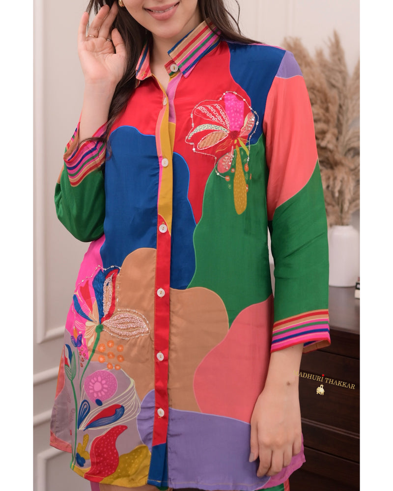 Multi Color Handwork Crepe Bustier Co-ord