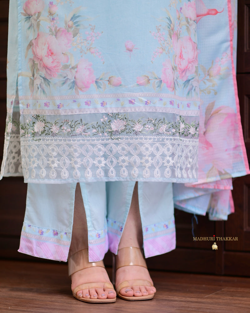Powder Blue Threadwork Mul Cotton Pakistani Suit