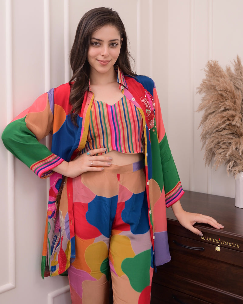 Multi Color Handwork Crepe Bustier Co-ord