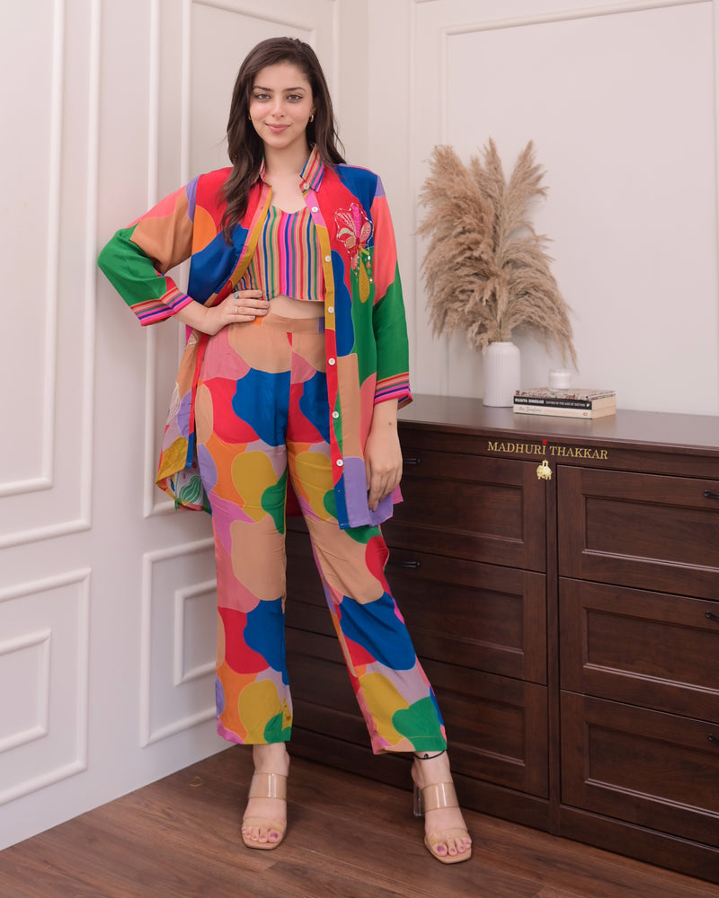 Multi Color Handwork Crepe Bustier Co-ord