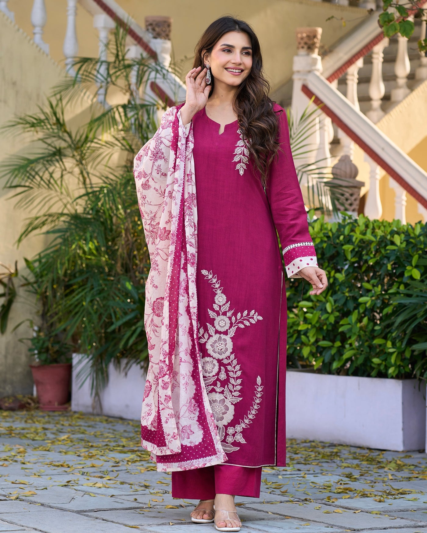 Ruby Ivory Noor Threadwork Cotton Suit