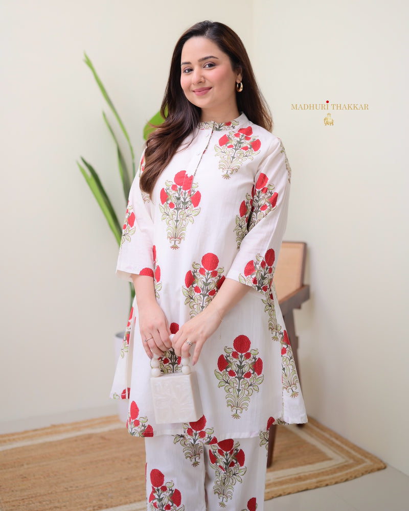 Ivory Red Floral Cotton Co-ord