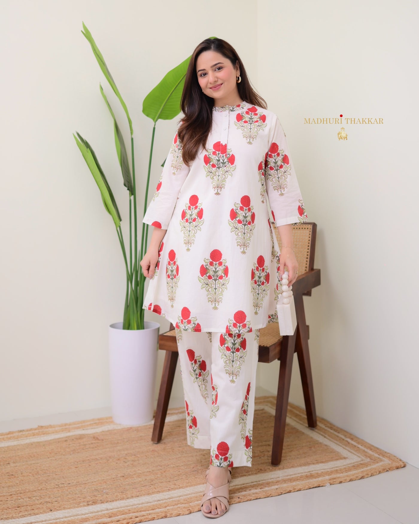 Ivory Red Floral Cotton Co-ord