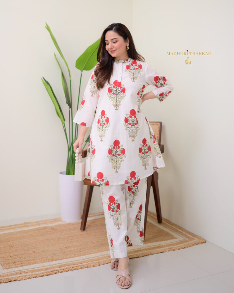 Ivory Red Floral Cotton Co-ord