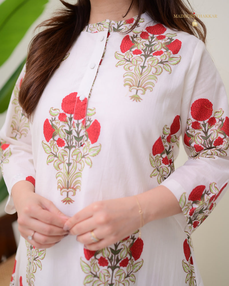 Ivory Red Floral Cotton Co-ord