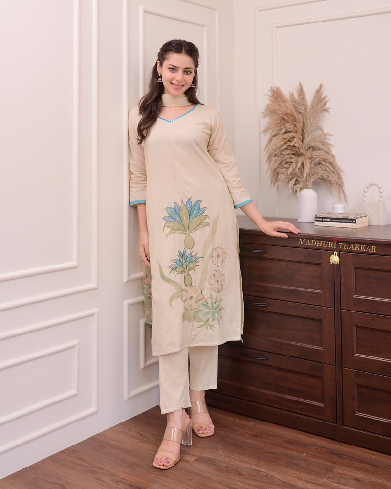 Ivory Handwork Linen Suit