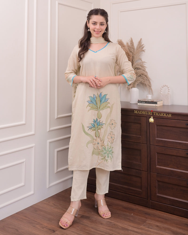 Ivory Handwork Linen Suit