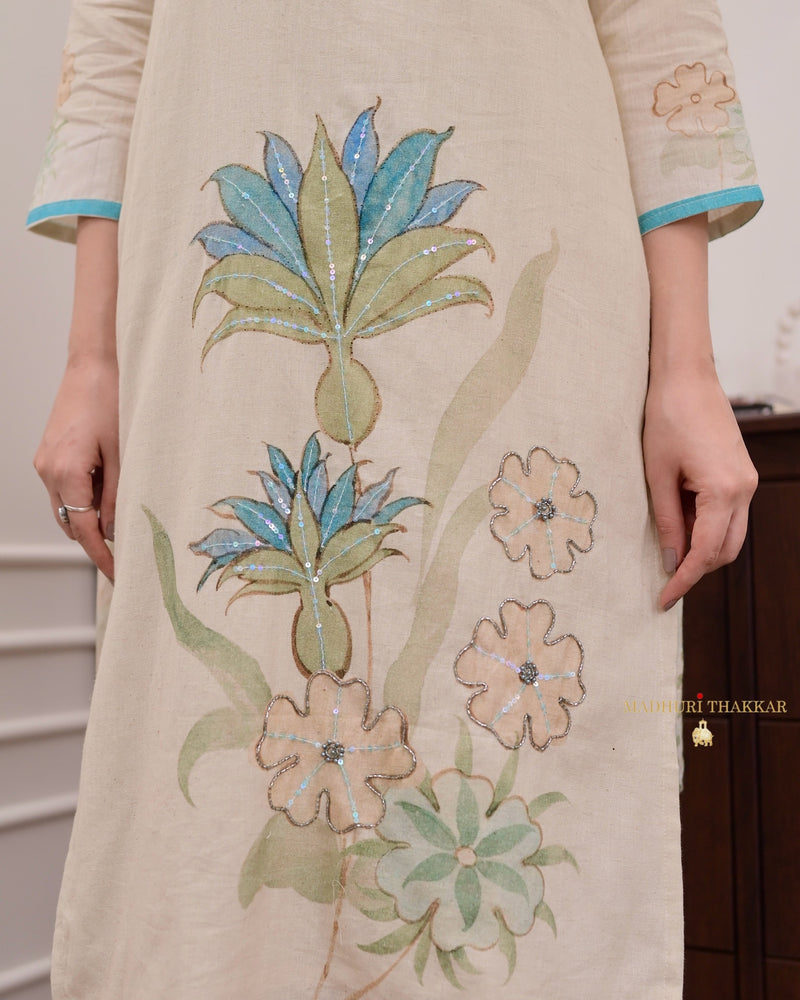 Ivory Handwork Linen Suit