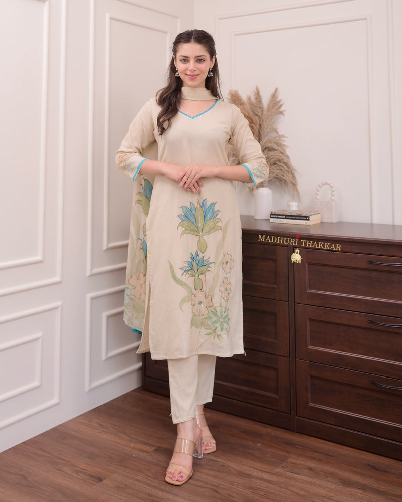 Ivory Handwork Linen Suit