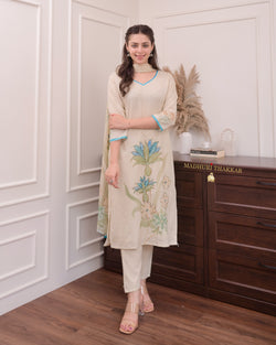 Ivory Handwork Linen Suit
