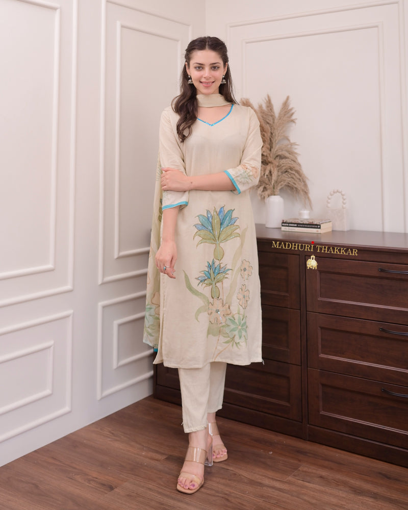 Ivory Handwork Linen Suit