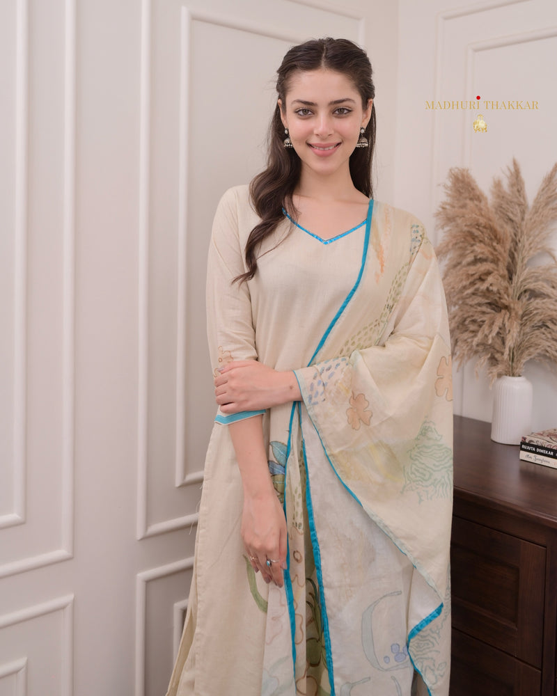 Ivory Handwork Linen Suit