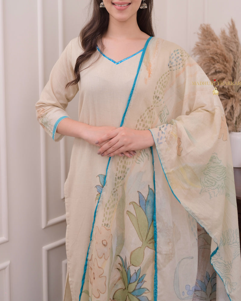 Ivory Handwork Linen Suit