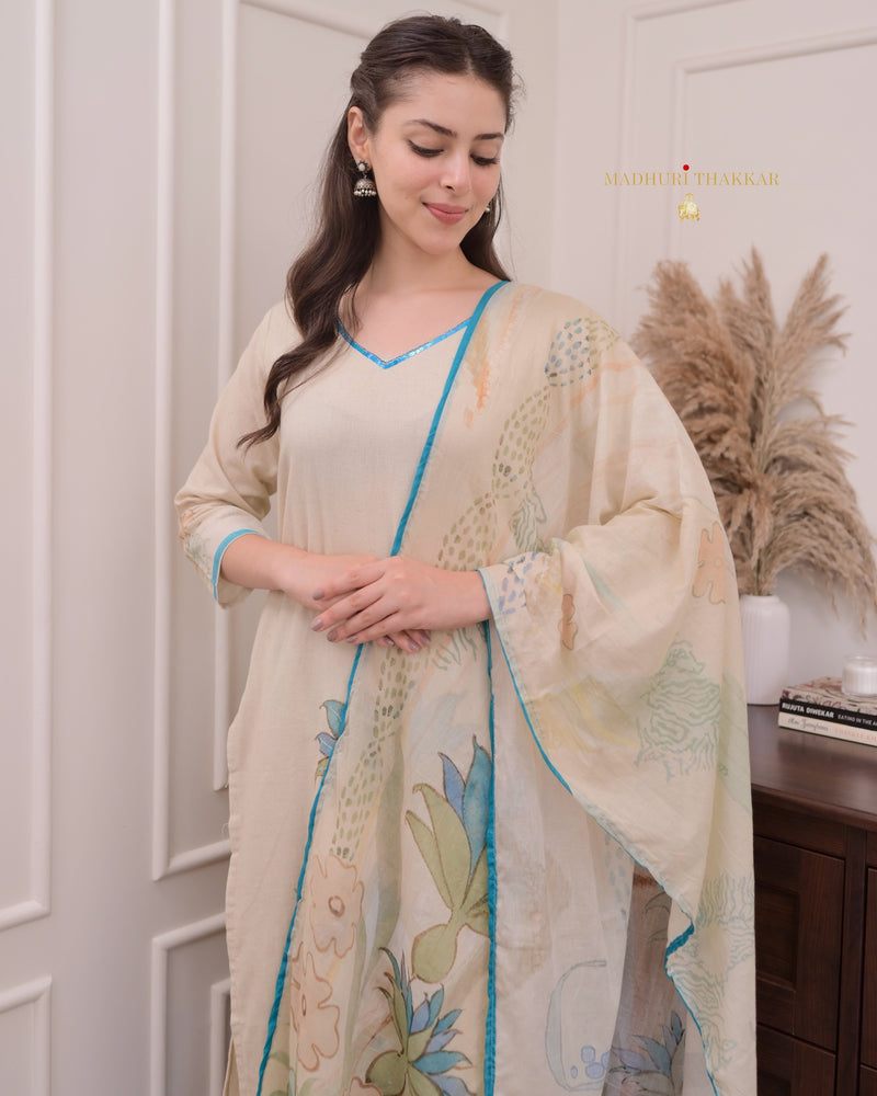 Ivory Handwork Linen Suit