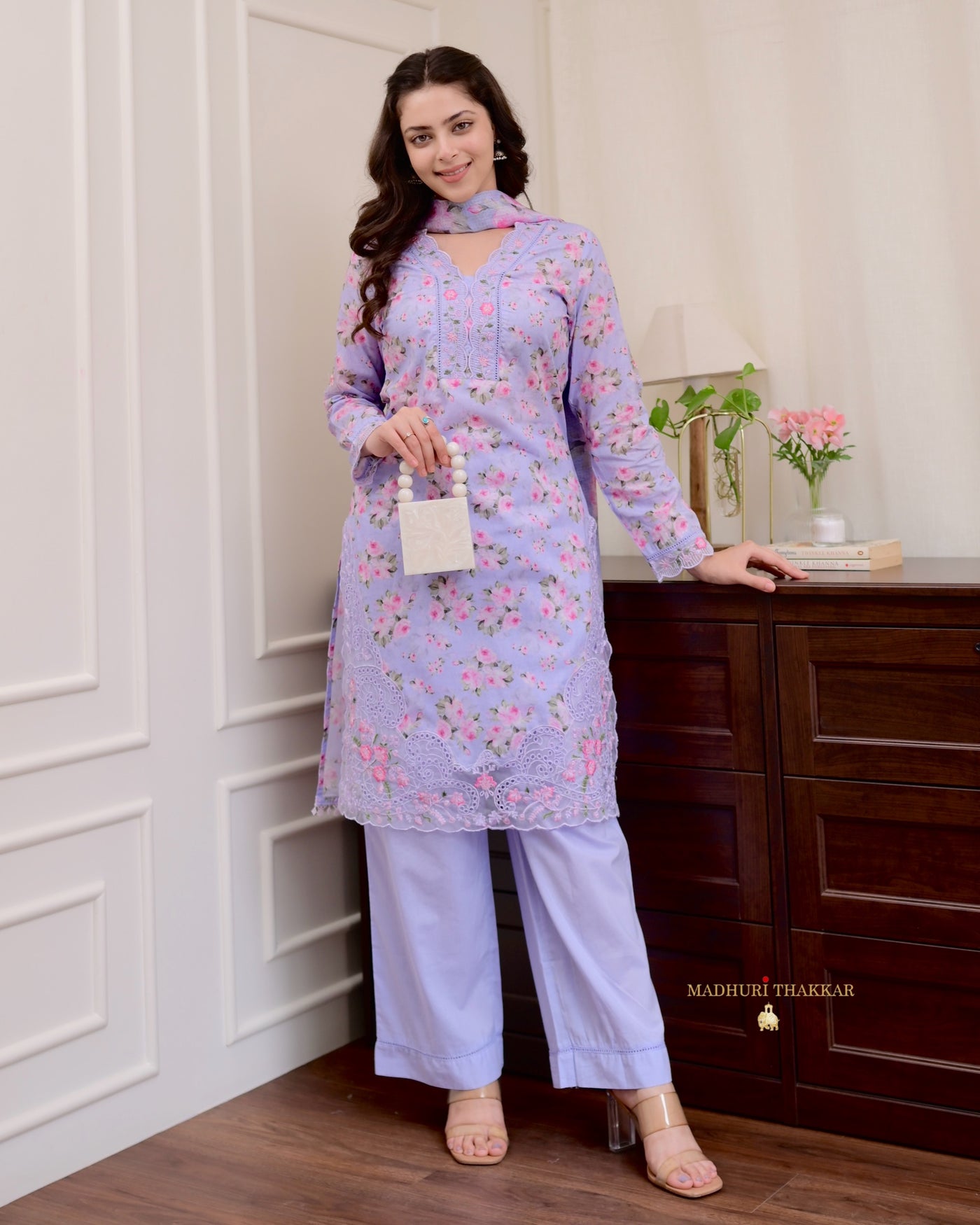 Lilac Floral Cotton Pakistani Suit