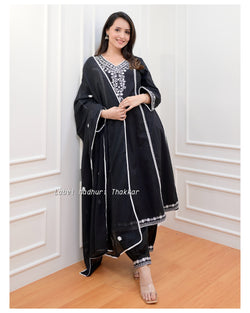 Black Threadwork A Line Afghani Suit
