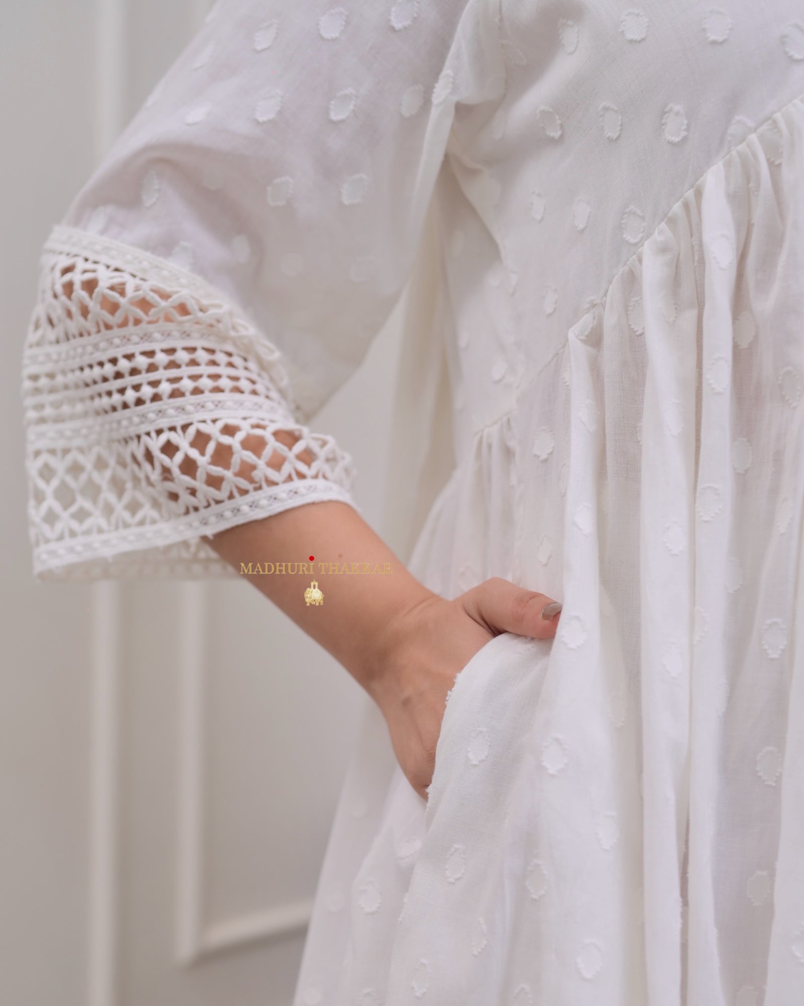 White 3 Piece Pure Mul Cotton Lace A Line Pakistani Suit Set For Women   Label Madhuri Thakkar
