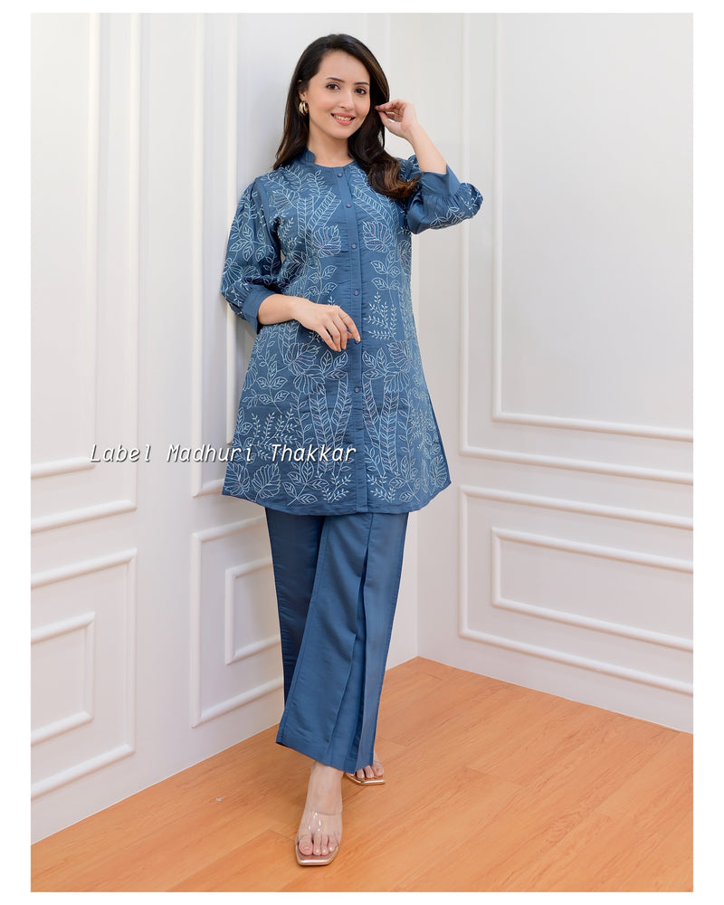 Teal Blue Chanderi Handwork Co-ord