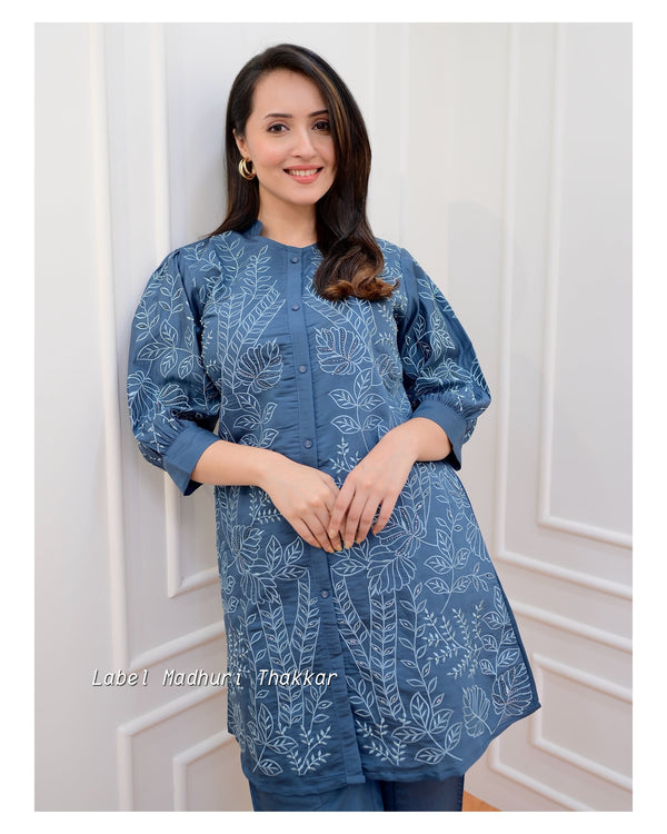 Teal Blue Chanderi Handwork Co-ord
