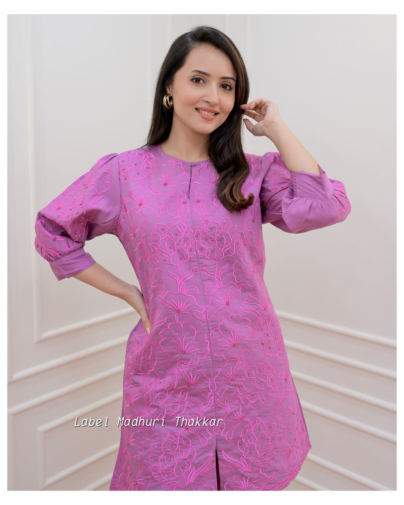 Lilac Chanderi Handwork Co-ord