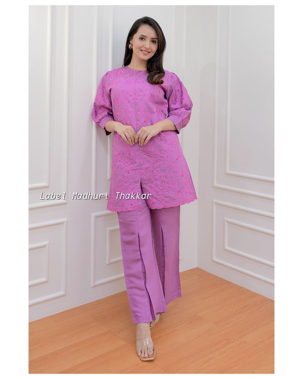 Lilac Chanderi Handwork Co-ord