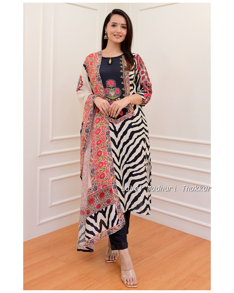Black - Ivory Muilti Color Muslin Suit