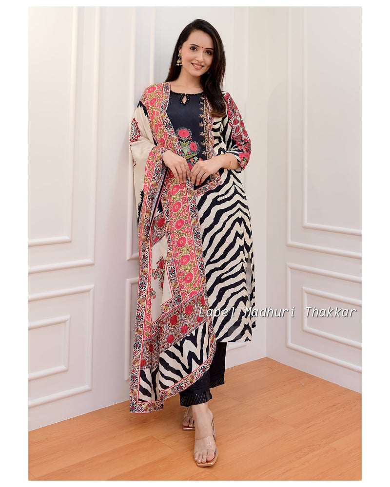 Black - Ivory Muilti Color Muslin Suit