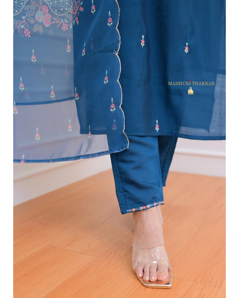 Blue Threadwork Silk Suit