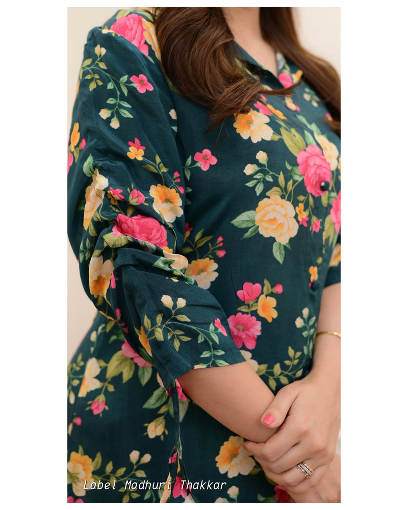 Bottle Green Floral Muslin Co-ord