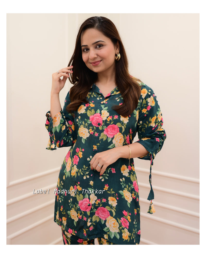 Bottle Green Floral Muslin Co-ord