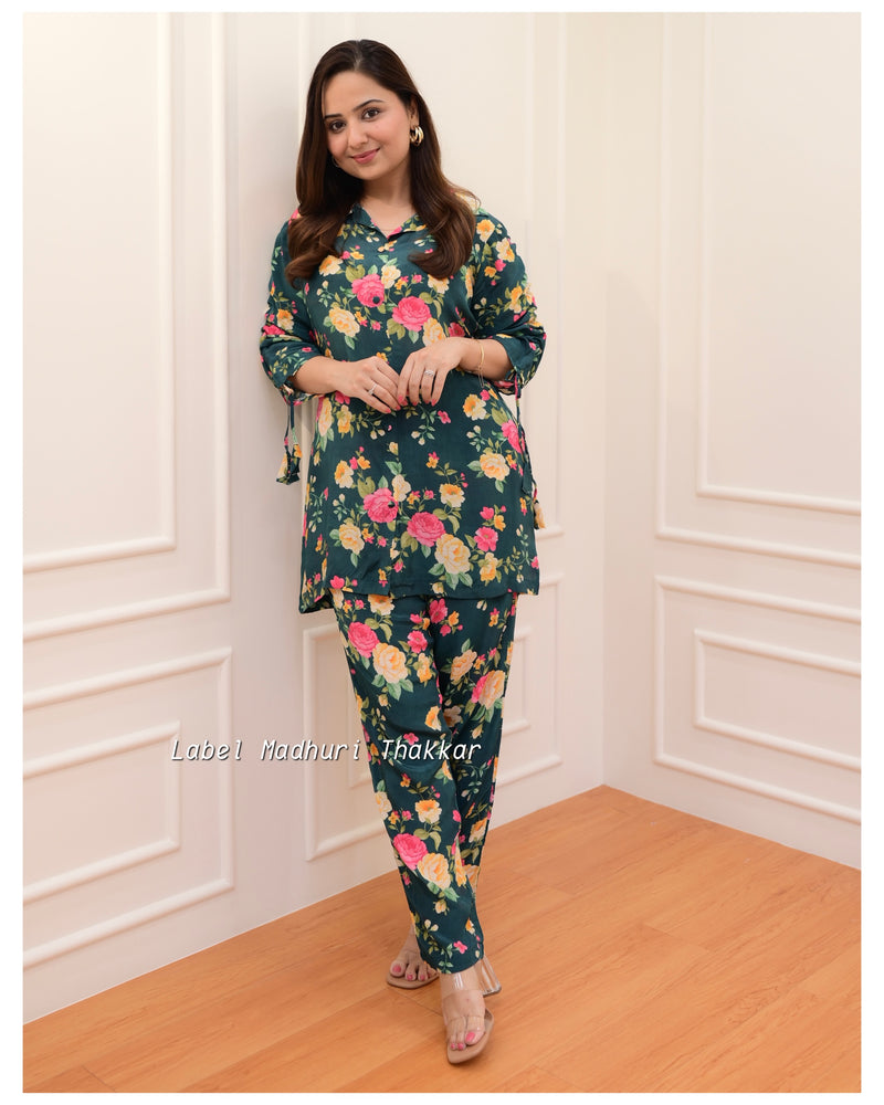 Bottle Green Floral Muslin Co-ord