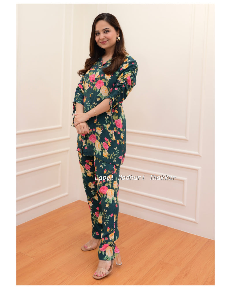 Bottle Green Floral Muslin Co-ord