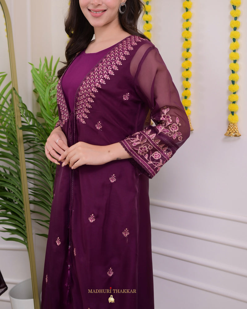 Magenta Organza A Line Suit with Cape