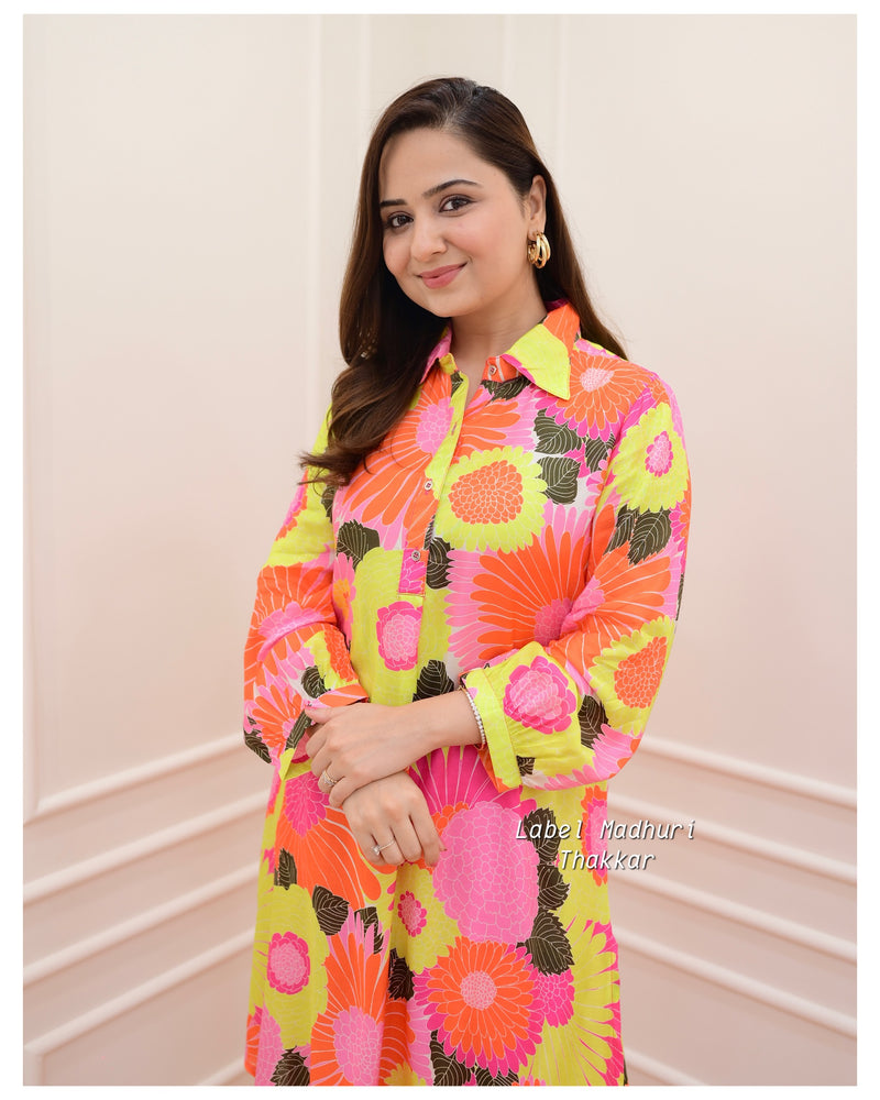 Orange-Yellow Floral Muslin Co-ord
