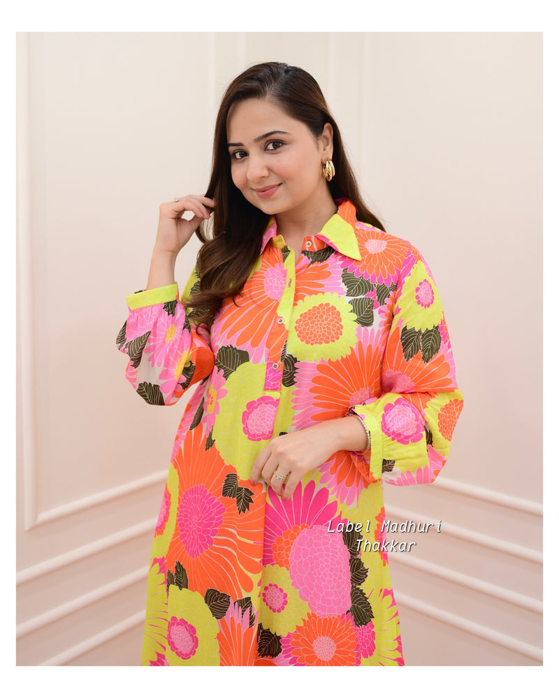 Orange-Yellow Floral Muslin Co-ord