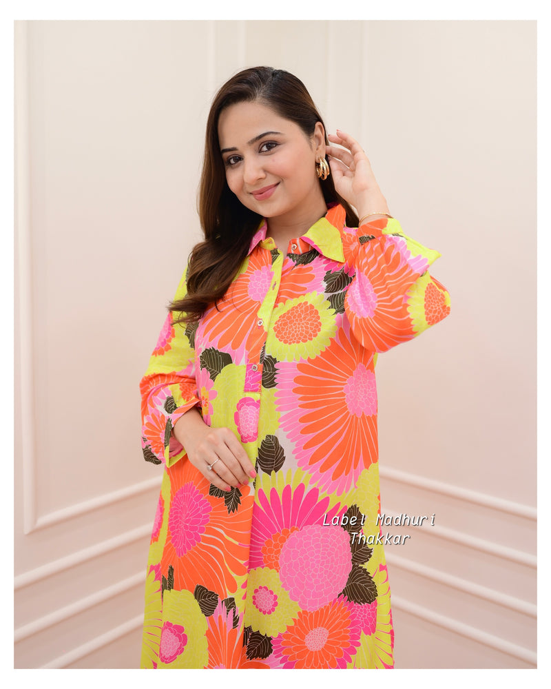 Orange-Yellow Floral Muslin Co-ord