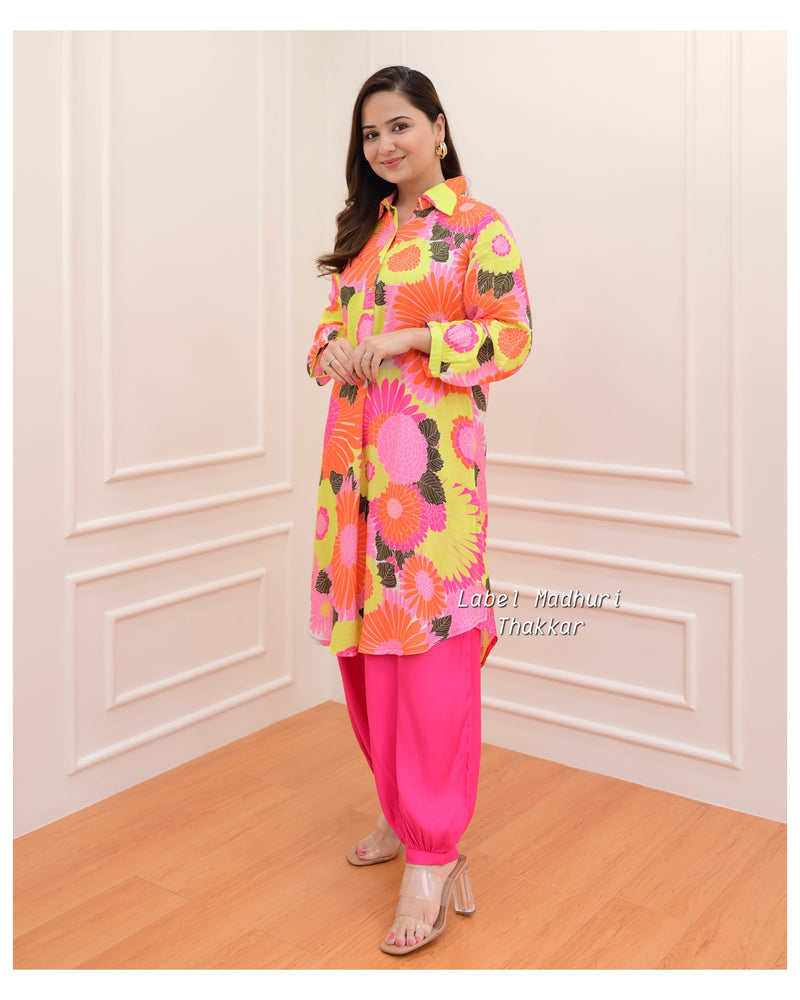 Orange-Yellow Floral Muslin Co-ord