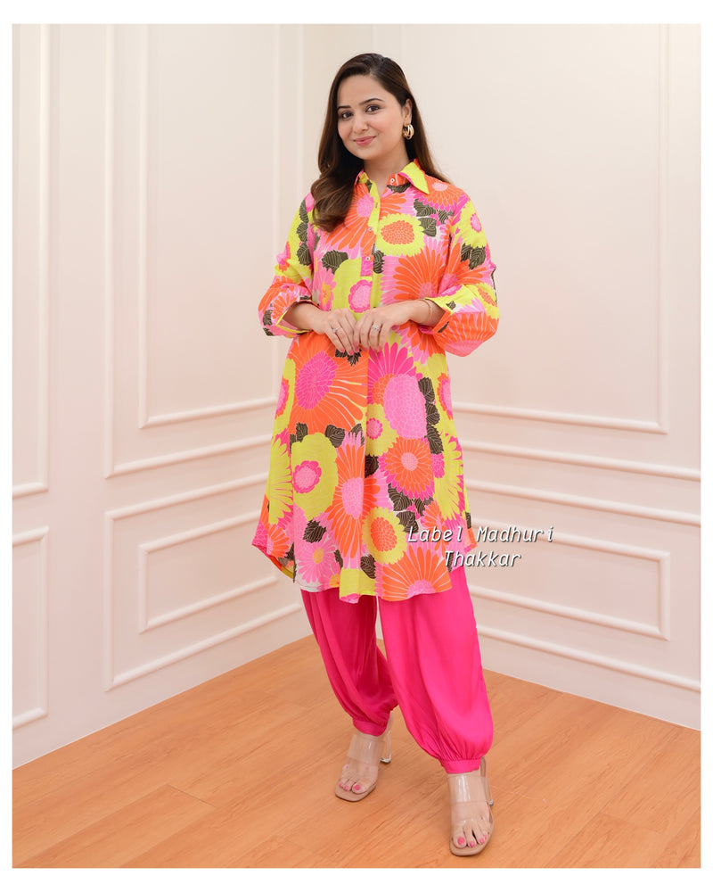 Orange-Yellow Floral Muslin Co-ord