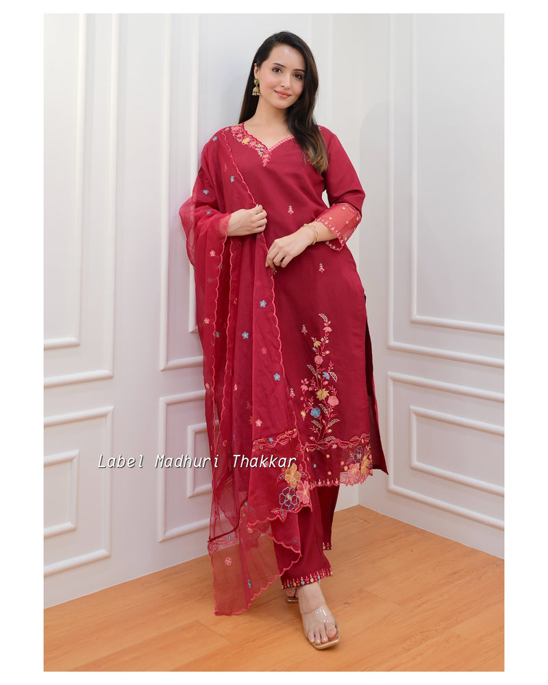 Maroon Threadwork Festive Suit