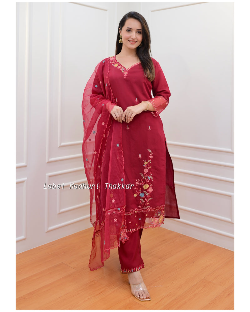 Maroon Threadwork Festive Suit