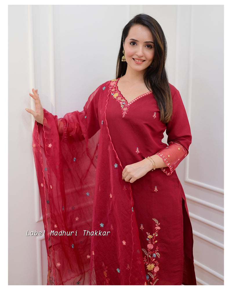 Maroon Threadwork Festive Suit