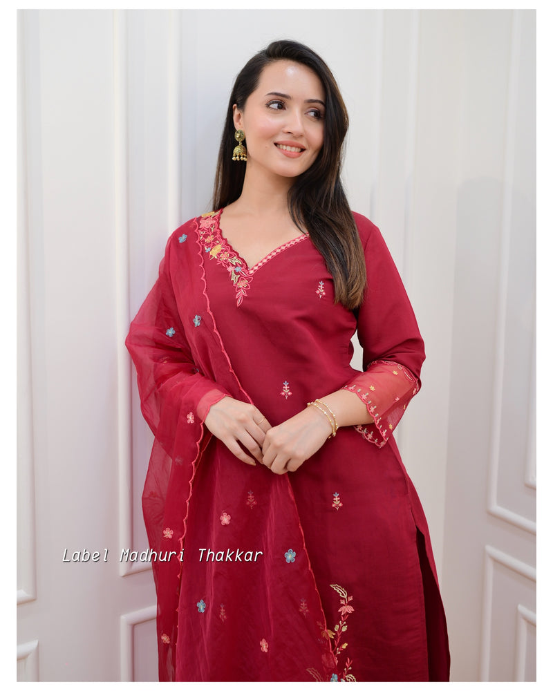 Maroon Threadwork Festive Suit