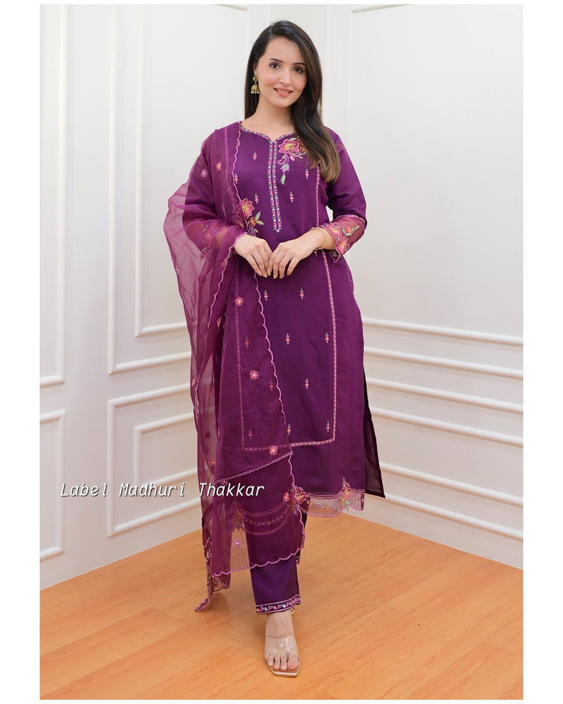Purple Threadwork Festive Suit