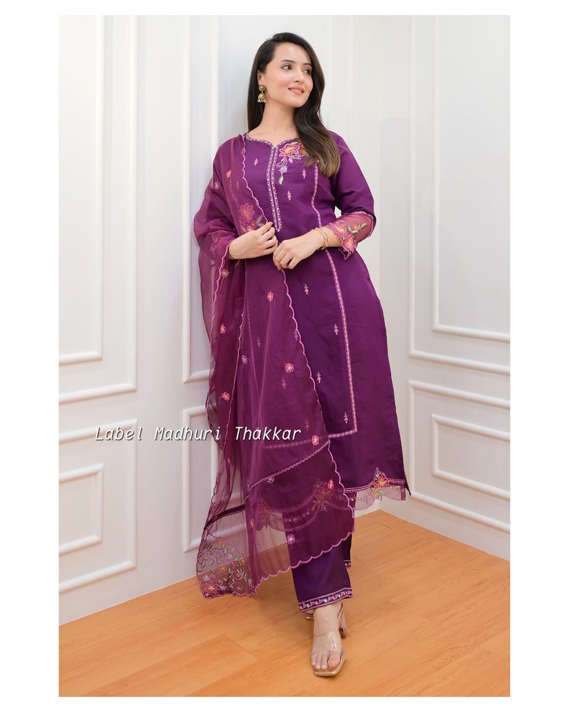 Purple Threadwork Festive Suit